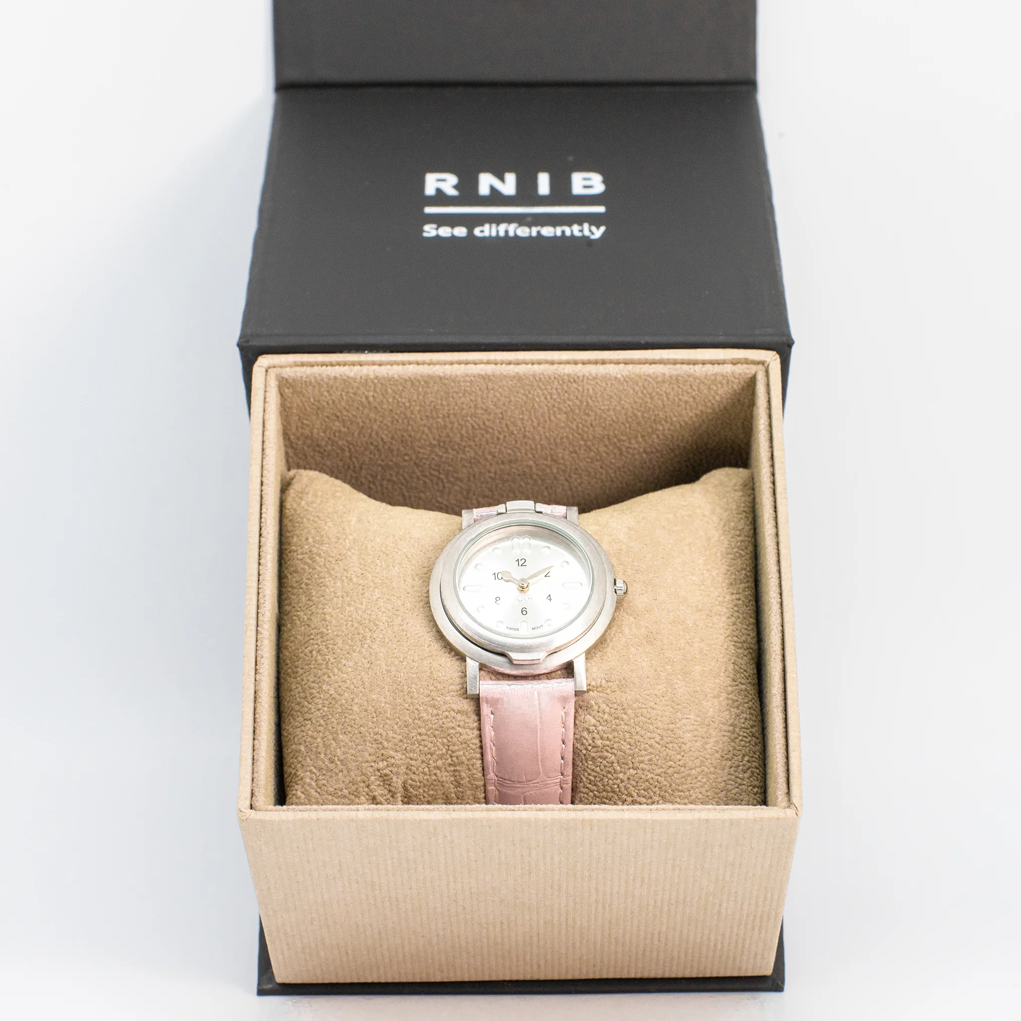 RNIB small tactile watch with pink leather strap - Image 4