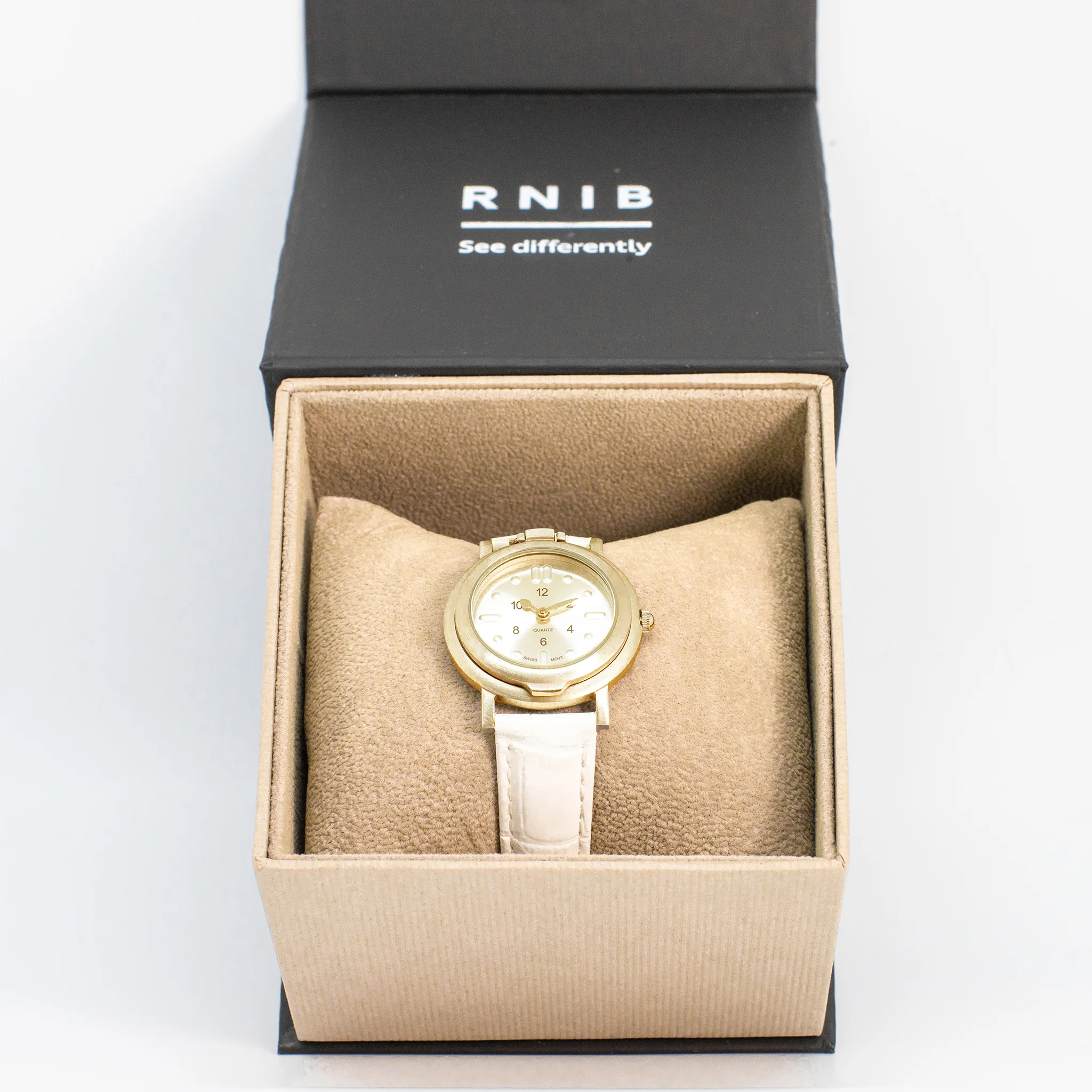 RNIB small tactile watch with white leather strap - Image 4